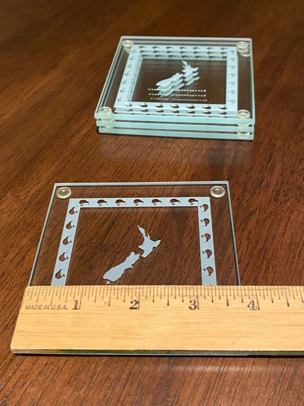New Zealand Set of 4 Glass Coaster with Kiwi Birds and NZ Island